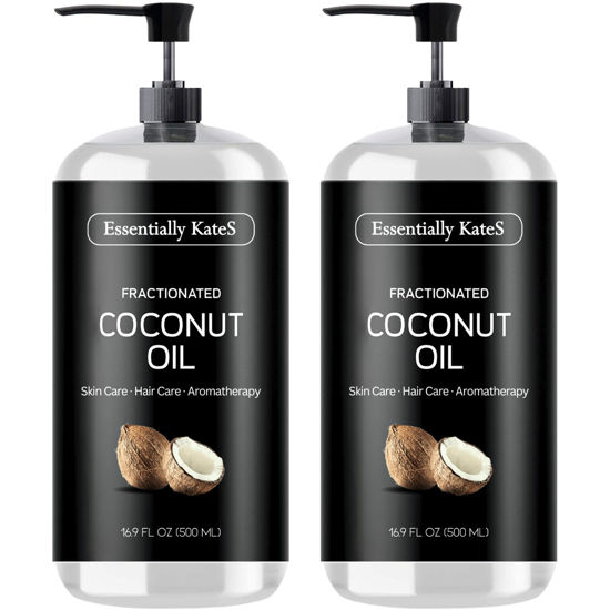 Picture of Essentially KateS Fractionated Coconut Oil 33.8 Fl Oz (2 x 16 Fl Oz) - Pack of 2 - Body Oil, Massage Oil, Hair Oil, Carrier Oil for Essential Oils - No Scent