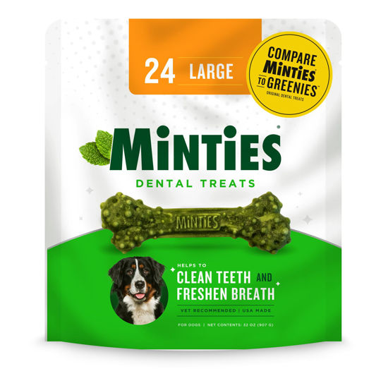 Picture of Minties Dental Chews for Dogs, 24 Count, Vet-Recommended Mint-Flavored Dental Treats for Large Dogs Over 50 lbs, Dental Bones Clean Teeth, Fight Bad Breath, and Removes Plaque and Tartar