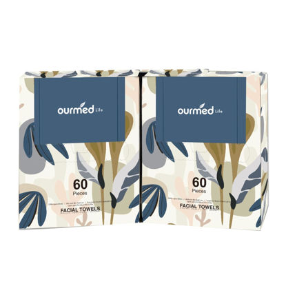 Picture of Ourmed Life Disposable Face Towel | 120 Count Lint-Free Biodegradable Towels | Face Clean Dry Makeup Remover Wipes | Super Soft & Thick for Sensitive Skin, Pack of 2