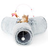 Picture of Tempcore Plush Pet Cat Tunnel Tube Cat Toys 3 Way Collapsible, Cat Tunnels for Indoor Cats，Kitty Tunnel Bored Cat Pet Toys Peek Hole Toy Ball Cat, Puppy, Kitty, Kitten, Rabbit Light Grey