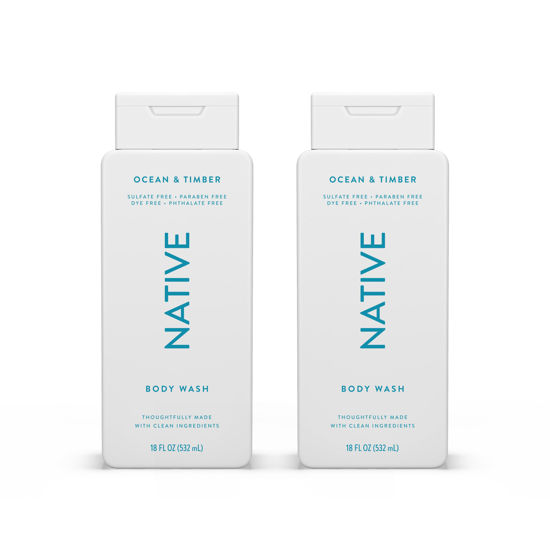 Picture of Native Body Wash Contains Naturally Derived Ingredients | For Women & Men, Sulfate, Paraben, & Dye Free Leaving Skin Soft and Hydrating |Ocean & Timber 18 oz - 2 Pk
