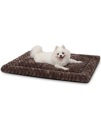 Picture of Washable Dog Bed Mat Reversible Dog Crate Pad Soft Fluffy Pet Kennel Beds Dog Sleeping Mattress for Large Jumbo Medium Small Dogs, 29 x 18 Inch, Brown