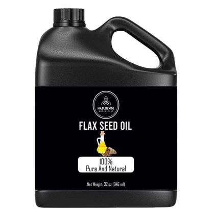 Picture of Naturevibe Botanicals Flaxseed Oil 32 Ounces | 100% Pure and Natural | Great for Skin Care and Hair Care