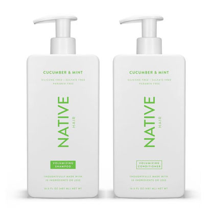 Picture of Native Shampoo and Conditioner Contain Naturally Derived Ingredients | All Hair Type Color & Treated From Fine to Dry Damaged, Sulfate & Dye Free - Cucumber & Mint, 16.5 fl oz each (2 pack)
