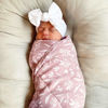 Picture of LifeTree Swaddle Blankets Baby Girl, 2-Pack Super Soft 70% Viscose Bamboo and 30% Cotton Muslin Swaddles Blankets (Large 47" x 47"), Mauve Floral & Blush Leopard Pattern, Newborn Baby Registry
