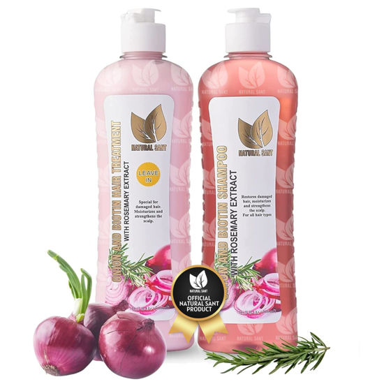 Picture of NATURAL SANT - Onion Biotin and Rosemary Shampoo & Treatment for Stronger, Thicker and Longer Strands - Soft Shine, Anti-Hair Loss and Thinning, Growth Formula, Paraben and Silicone Free