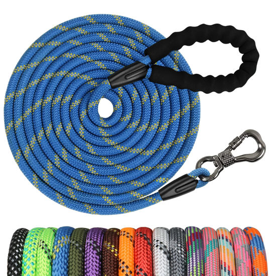 Picture of NTR Long Dog Leash 50 FT,Rope Leash with Swivel Lockable Hook, Reflective Threads and Comfortable Handle,Dog Training Leash Lead for Walking,Hunting,Camping,for Medium and Large Dogs Blue