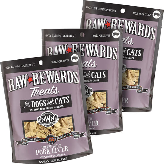 Picture of Northwest Naturals Raw Rewards Freeze-Dried Pork Liver Treats for Dogs and Cats - Bite-Sized Pieces - Healthy, 1 Ingredient, Human Grade Pet Food, All Natural - 3 Oz (Pack of 3) (Packaging May Vary)