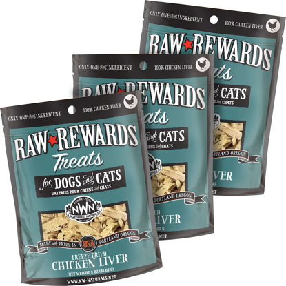 Picture of Northwest Naturals Raw Rewards Freeze-Dried Chicken Liver Treats for Dogs and Cats - Bite-Sized Pieces - Healthy, 1 Ingredient, Human Grade Pet Food, Natural - 3 Oz (Pack of 3)
