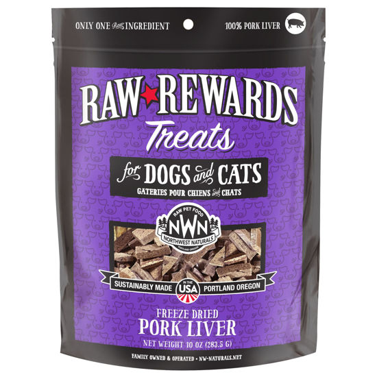 Picture of Northwest Naturals Raw Rewards Freeze-Dried Pork Liver Treats for Dogs and Cats - Bite-Sized Pieces - Healthy, 1 Ingredient, Human Grade Pet Food, All Natural - 10 Oz (Packaging May Vary)