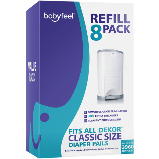 Picture of Babyfeel Refills Compatible with DEKOR CLASSIC Diaper Pails | 8 Pack | Exclusive 30% Extra Thickness | Diaper Pail Refills with Powerful Odor Elimination | Powder Scent | Holds up to 3960 Diapers