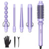 Picture of Wavytalk 5 in 1 Curling Iron,Curling Wand Set with Curling Brush and 4 Interchangeable Ceramic Curling Wand(0.5”-1.25”),Instant Heat Up,Include Heat Protective Glove & 2 Clips (Purple)
