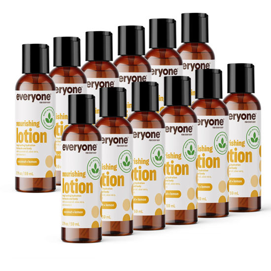 Picture of Everyone Nourishing Hand and Body Lotion, Travel Size, 2 Ounce (Pack of 12), Coconut and Lemon, Plant-Based Lotion with Pure Essential Oils, Coconut Oil, Aloe Vera and Vitamin E