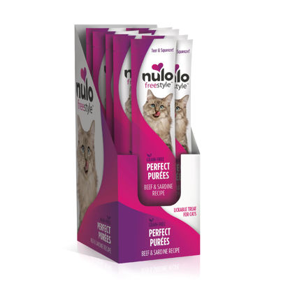 Picture of Nulo Freestyle Grain-Free Perfect Purees Premium Wet Cat Treats, Squeezable Meal Topper for Felines, High Moisture Content to Support Cat Hydration, 0.5 Ounce, Beef & Sardine