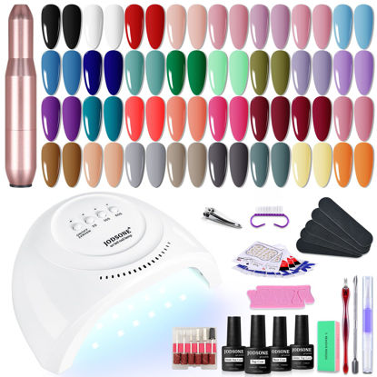 Picture of JODSONE 36 Pieces Gel Nail Polish Set U V Light Nail Drill Beginner Set Glossy Surface Easy To Apply Matte Texture All-In-One Manicure Kit