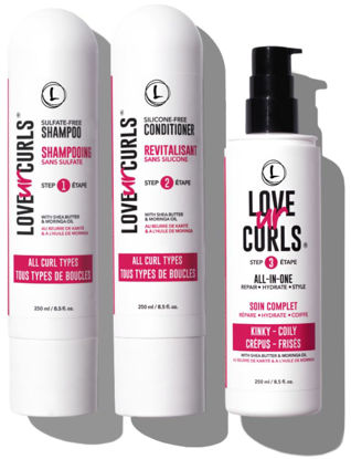 Picture of LUS (Love Ur Self) 3-Step System Shampoo and Conditioner Set with All-in-One Styler for Kinky-Coily Hair Nongreasy & Moisturizing - 8.5oz each
