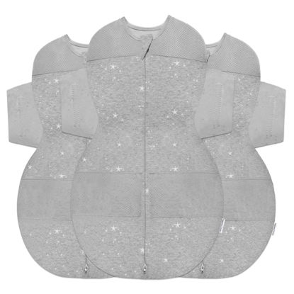 Picture of Happiest Baby SNOO Sleep Sack - 100% Organic Cotton Baby Swaddle Blanket - Doctor Designed Promotes Healthy Hip Development - 3-Pack Bundle (Graphite Stars, S, M, L)