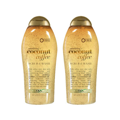 Picture of OGX Smoothing + Coconut Coffee Exfoliating Body Scrub with Arabica Coffee & Coconut Oil, Moisturizing Body Wash for Dry Skin, Paraben-Free with Sulfate-Free Surfactants, 19.5 Fl Oz, 2 Pack