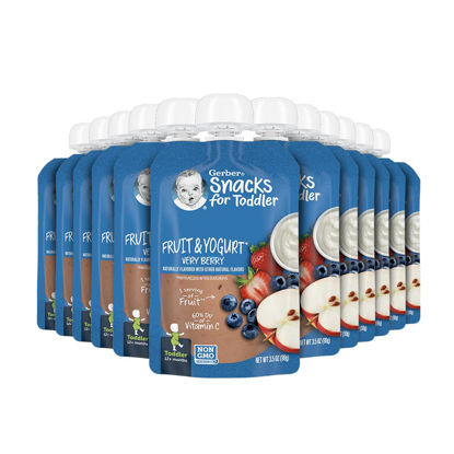 Picture of Gerber Baby Food Pouches, Toddler 12+ Months, Fruit & Yogurt Very Berry, 3.5 Ounce (Pack of 12)