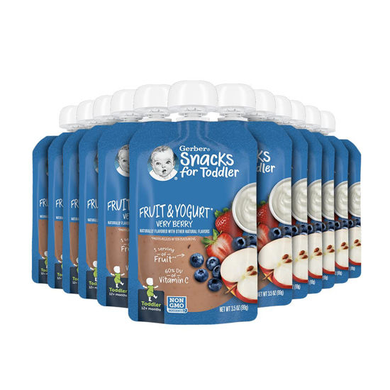 Picture of Gerber Baby Food Pouches, Toddler 12+ Months, Fruit & Yogurt Very Berry, 3.5 Ounce (Pack of 12)