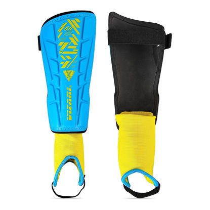 Picture of Vizari Malaga Soccer Shin Guard for Kids| Youth Soccer Shin Guard | Lightweight and Breathable Child Calf Protective Gear Soccer Equipment | Sky/ Yellow | Medium