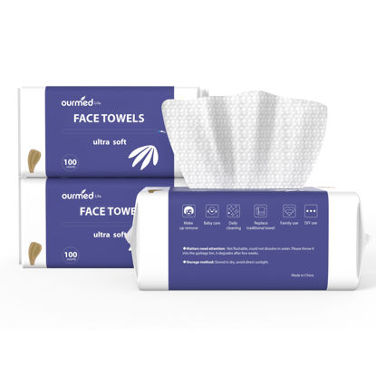 Picture of Ourmed Life Face Towels, Disposable Biodegradable Clean Facial Wash Cloth for Sensitive Skin, Lint- free Facial Towels for Cleansing, Skincare and Makeup Remover, Dry Wipes, 300 Count