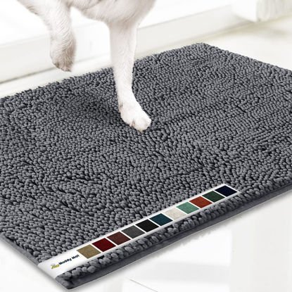 Picture of Muddy Mat® Shown ON TV Highly Absorbent Microfiber Door Mat and Pet Rug Non Slip Thick Washable Area and Bath Mat Soft Chenille for Kitchen Bathroom Bedroom Indoor and Outdoor - Grey Small 28"X18"