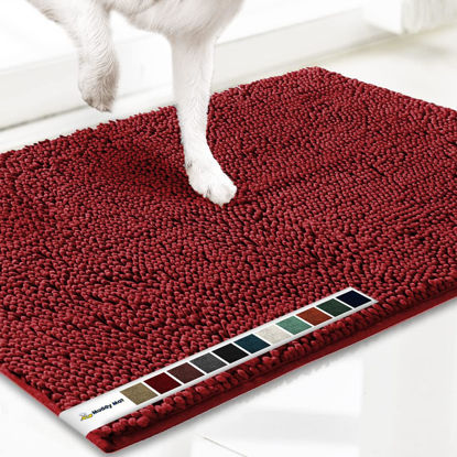 Picture of Muddy Mat® Shown ON TV Highly Absorbent Microfiber Door Mat and Pet Rug Non Slip Thick Washable Area and Bath Mat Soft Chenille for Kitchen Bathroom Bedroom Indoor and Outdoor - Red Small 28"X18"