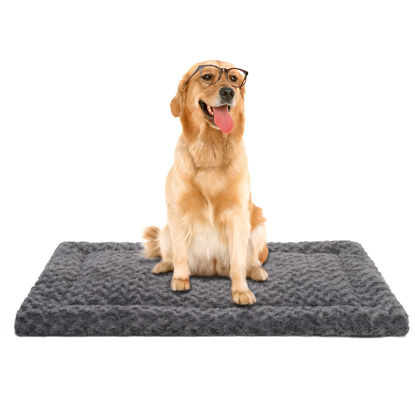 Picture of Washable Dog Bed Mat Reversible Dog Crate Pad Soft Fluffy Pet Kennel Beds Dog Sleeping Mattress for Large Jumbo Medium Small Dogs, 41 x 27 Inch, Gray