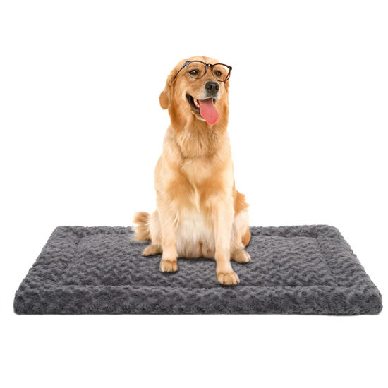Picture of Washable Dog Bed Mat Reversible Dog Crate Pad Soft Fluffy Pet Kennel Beds Dog Sleeping Mattress for Large Jumbo Medium Small Dogs, 41 x 27 Inch, Gray