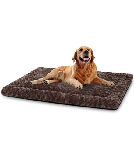 Picture of Washable Dog Bed Mat Reversible Dog Crate Pad Soft Fluffy Pet Kennel Beds Dog Sleeping Mattress for Large Jumbo Medium Small Dogs, 41 x 27 Inch, Brown