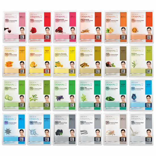 Picture of DERMAL 48 Combo Pack Collagen Essence Korean Face Mask - Hydrating and Soothing Facial Mask with Panthenol - Hypoallergenic Self Care Sheet Mask for All Skin Types - Natural Home Spa Treatment Mask