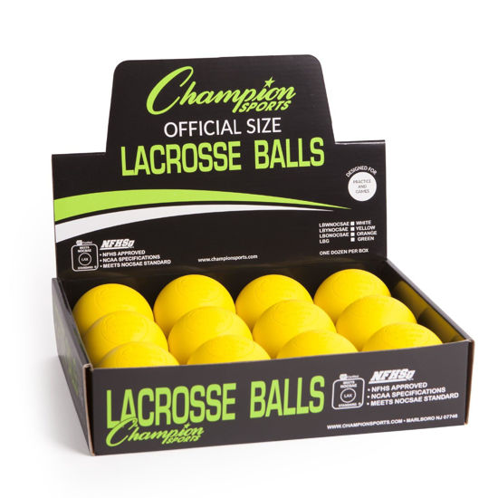 Picture of Champion Sports Colored Lacrosse Balls: Yellow Official Size Sporting Goods Equipment for Professional, College & Grade School Games, Practices & Recreation - NCAA, NFHS and SEI Certified - 12 Pack
