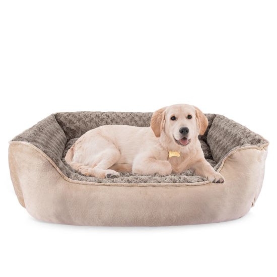 Picture of JOEJOY Rectangle Dog Bed for Large Medium Small Dogs Machine Washable Sleeping Sofa Non-Slip Bottom Breathable Soft Puppy Bed Durable Orthopedic Calming Pet Cuddler, Multiple Size, Beige
