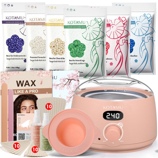 Picture of KOTAMU Wax Kit, Waxing Kit for Women Men Hair Removal, Digital Wax Machine for Face Eyebrow Bikini Brazilian Leg Body &Sensitive Skin, Pink Hard Wax Kit With Wax Pot & 44 Accessories for Home Salon