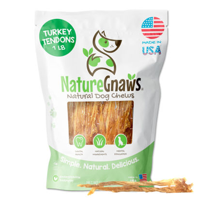 Picture of Nature Gnaws USA Turkey Tendons for Dogs (1Lb) - Delicious Grain Free Reward Snack for Small, Medium & Large Breeds - Premium Natural Dog Chew Treats