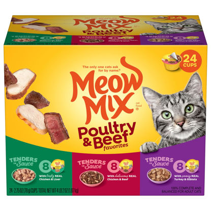 Picture of Meow Mix Tenders in Sauce Wet Cat Food, Poultry & Beef Variety Pack, 2.75 Ounce Cup (Pack of 24)
