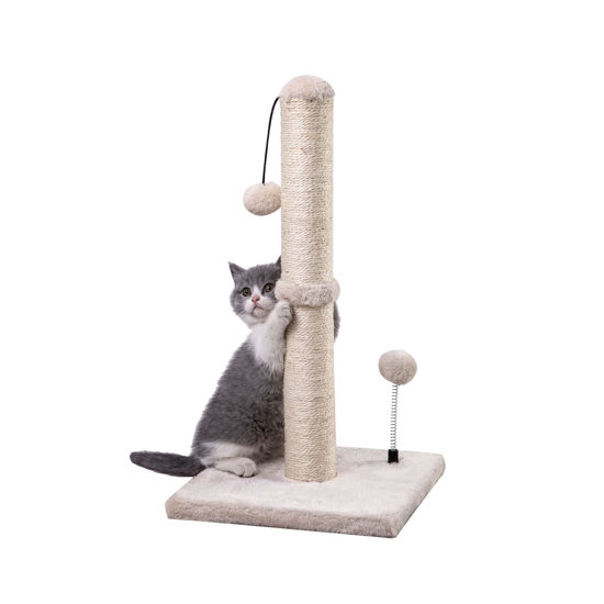 Picture of MECOOL Cat Scratching Post Premium Basics Kitten Scratcher Sisal Scratch Posts with Hanging Ball 22in for Kittens or Smaller Cats (22 inches for Kitten, Beige)