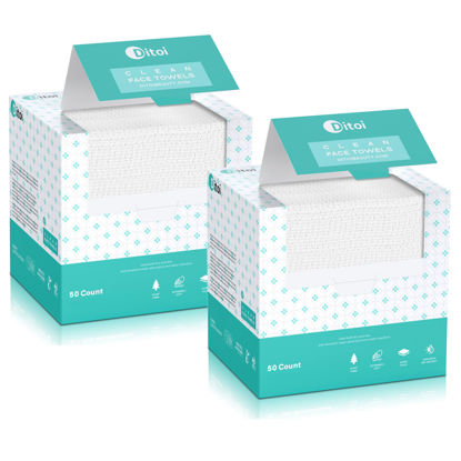 Picture of Ditoi Face Towels, 10"×12" Disposable Face Towel, Face Towelettes XL, Ultra Soft Makeup Remover Dry Wipes, Thick Face Towel for Cleansing,100 Count (2 Pack)