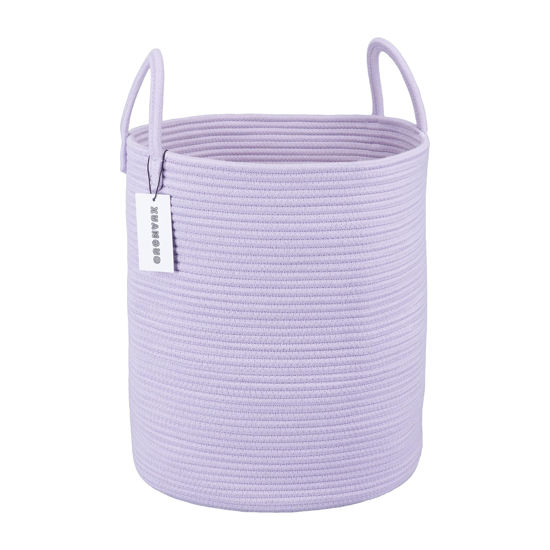 Picture of XUANGUO Rope Laundry Basket Hamper for Clothes Woven Storage Basket for Living Room Bedroom Boho Tall Rope Baskets for Blanket Toys Pillow Towels Baby Nursery Hamper Bin Large purple or lavender