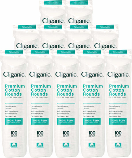 Picture of Cliganic Premium Cotton Rounds for Face (Bulk 1200 Count) Makeup Remover Pads, Hypoallergenic, Lint-Free | 100% Pure Cotton