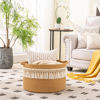 Picture of KAKAMAY Large Blanket Basket (20"x13"),Woven Baskets for storage Baby Laundry Hamper, Cotton Rope Blanket Basket for Living Room, Laundry, Nursery, Pillows, Baby Toy chest (Brown Fringe)