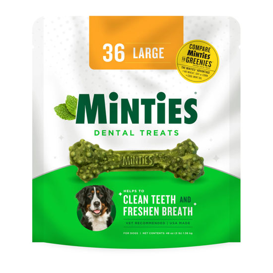 Picture of Minties Dental Chews for Dogs, 36 Count, Vet-Recommended Mint-Flavored Dental Treats for Large Dogs Over 50 lbs, Dental Bones Clean Teeth, Fight Bad Breath, and Removes Plaque and Tartar