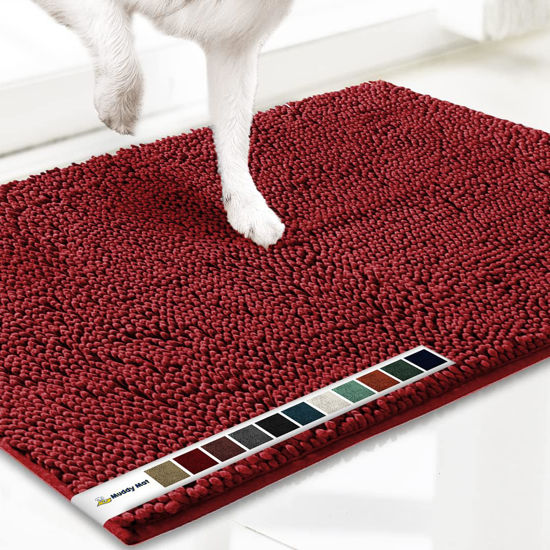 Picture of Muddy Mat® Shown ON TV Highly Absorbent Microfiber Door Mat and Pet Rug Non Slip Thick Washable Area and Bath Mat Soft Chenille for Kitchen Bathroom Bedroom Indoor and Outdoor - Red Large 35"X24"