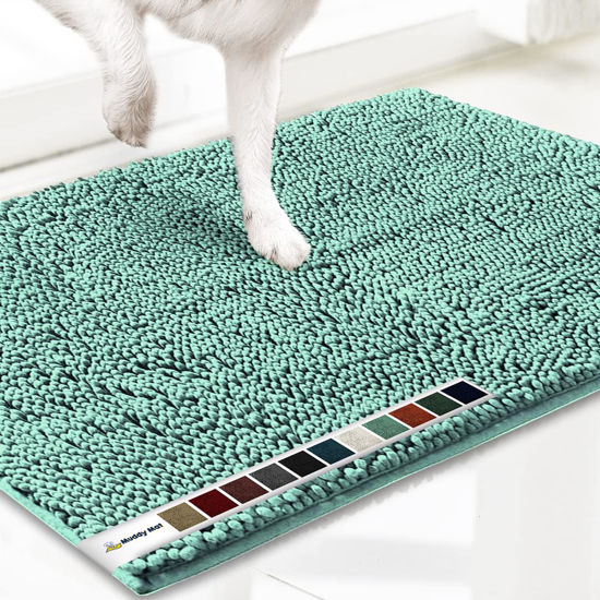 Picture of Muddy Mat® Shown ON TV Highly Absorbent Microfiber Door Mat and Pet Rug Non Slip Thick Washable Area and Bath Mat Soft Chenille for Kitchen Bedroom Indoor and Outdoor - Seafoam Green Large 35"X24"