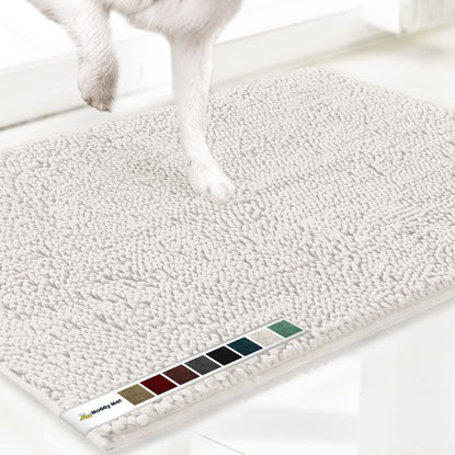Picture of Muddy Mat® AS-SEEN-ON-TV Highly Absorbent Microfiber Door Mat and Pet Rug, Non Slip Thick Washable Area and Bath Mat Soft Chenille for Kitchen Bathroom Bedroom Indoor and Outdoor - White Large 35"X24"