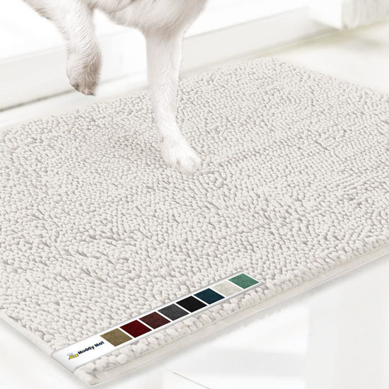 Picture of Muddy Mat® AS-SEEN-ON-TV Highly Absorbent Microfiber Door Mat and Pet Rug, Non Slip Thick Washable Area and Bath Mat Soft Chenille for Kitchen Bathroom Bedroom Indoor and Outdoor - White Large 35"X24"