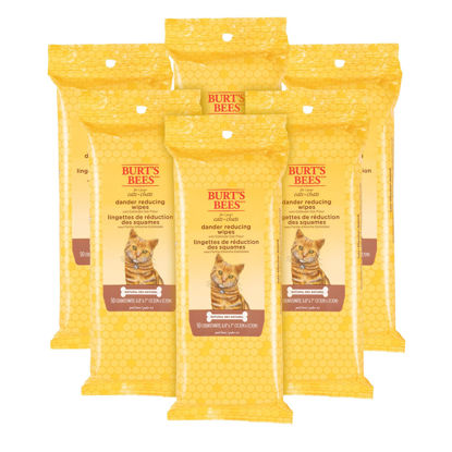 Picture of Burt's Bees for Pets Cat Naturally Derived Dander Reducing Wipes - Kitten and Cat Wipes for Grooming - Cruelty Free, Formulated without Sulfates and Parabens, Made in the USA, 50 Count - 6 Pack