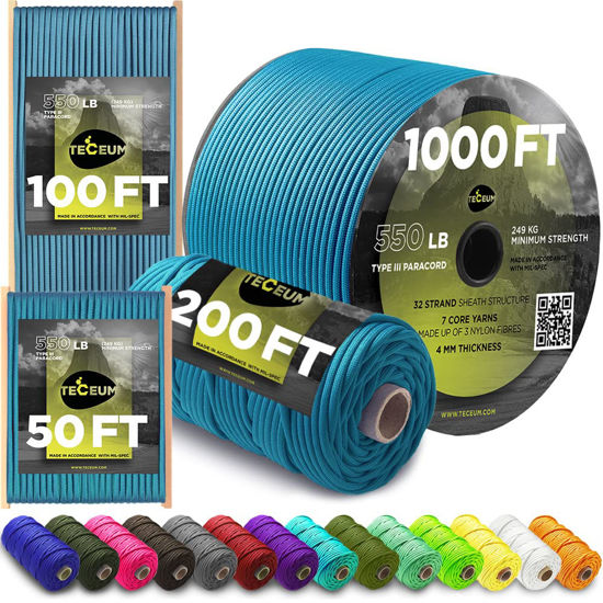 Picture of TECEUM Paracord Type III 550 Ice Mint - 1000 ft - 4mm - Tactical Rope MIL-SPEC - Outdoor para Cord - Camping Hiking Fishing Gear - EDC Parachute Cord - Strong Survival Rope 049