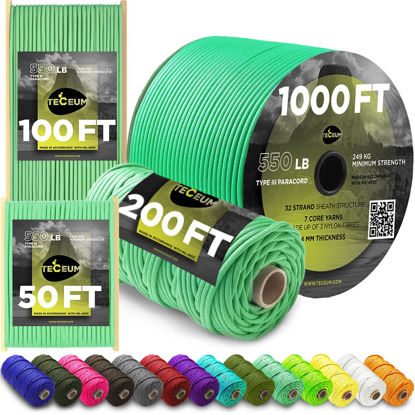 Picture of TECEUM Paracord Type III 550 Lemongrass - 1000 ft - 4mm - Tactical Rope MIL-SPEC - Outdoor para Cord - Camping Hiking Fishing Gear - EDC Parachute Cord - Strong Survival Rope 461